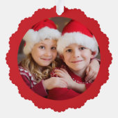 Vrolijk Kerstmis Gnomen Foto Rood Ornament Kaart (Achterkant)