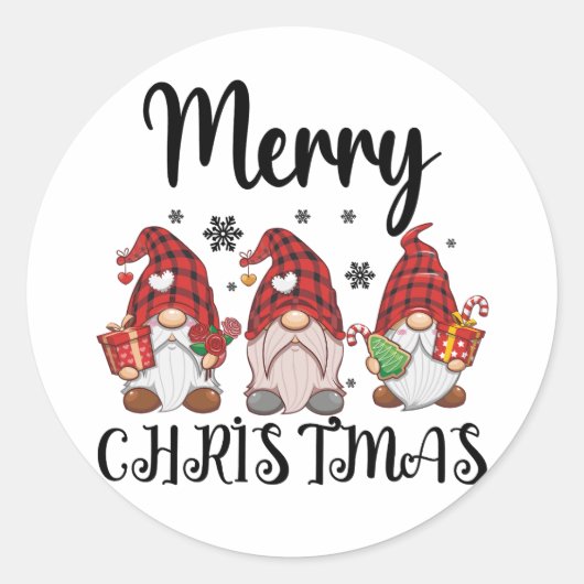 Vrolijk Kerstmis Gnomies Kerstmis Gnomes Ronde Sticker (Voorkant)