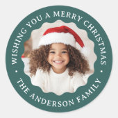 Vrolijk Kerstmis golvende border pine groene foto Ronde Sticker (Voorkant)