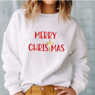 Vrolijk Kerstmis Goud Christelijk Kruis Faith Wit Trui