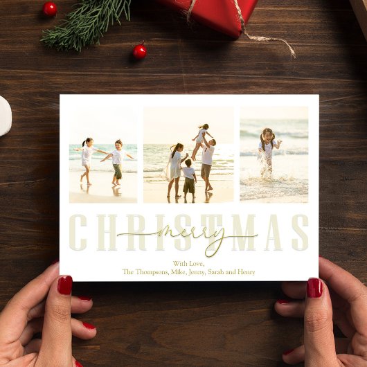 Vrolijk Kerstmis Goud Elegante Kalligrafie Plaid Feestdagenkaart