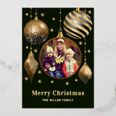 Vrolijk Kerstmis Goud Familie Foto Folie Feestdagenkaart (Voorkant)
