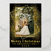 Vrolijk Kerstmis Goud Glitter Holly Foto Vakantie Folie Feestdagenkaart (Voorkant)