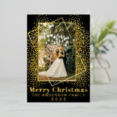 Vrolijk Kerstmis Goud Glitter Holly Foto Vakantie Folie Feestdagenkaart (Staand Voorkant)