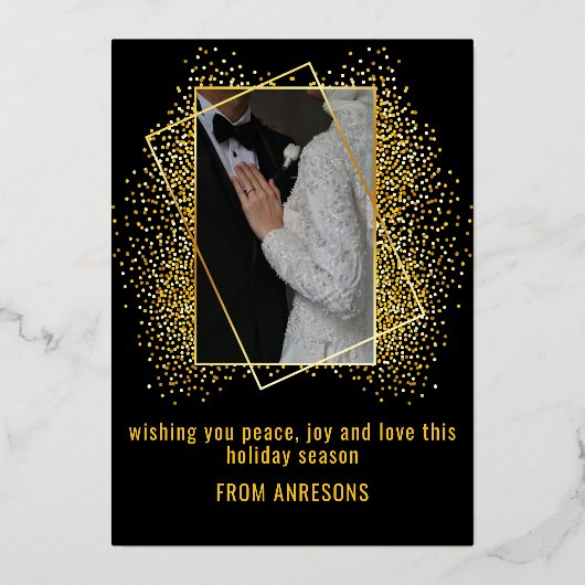 Vrolijk Kerstmis Goud Glitter Holly Foto Vakantie Folie Feestdagenkaart (Achterkant)