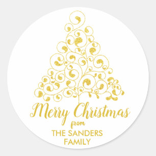 Vrolijk Kerstmis Goud Glitter Kerstboom Ronde Sticker