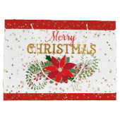 Vrolijk Kerstmis Goud Glitter Poinsettia Groot Cadeauzakje (Achterkant)