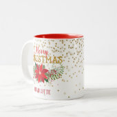 Vrolijk Kerstmis Goud Glitter Poinsettia Tweekleurige Koffiemok (Voorkant links)