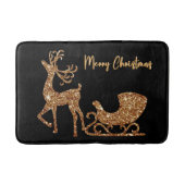 Vrolijk Kerstmis Goud Glitter Rendier & Sleigh Badmat (Voorkant)