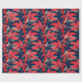 Vrolijk Kerstmis Goud Glitter Script Floral Navy Cadeaupapier (Vlak)