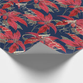 Vrolijk Kerstmis Goud Glitter Script Floral Navy Cadeaupapier (Hoek)