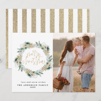 Vrolijk Kerstmis Goud Groen Krans Groet Notitiekaartje