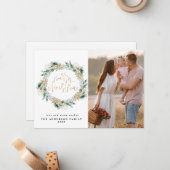 Vrolijk Kerstmis Goud Groen Krans Groet Notitiekaartje (Voorkant / Achterkant in situ)