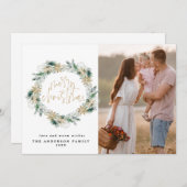 Vrolijk Kerstmis Goud Groen Krans Groet Notitiekaartje (Voorkant / Achterkant)