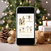 Vrolijk Kerstmis Goud Kalligrafie Elegant 5 Foto Feestdagenkaart