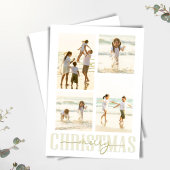 Vrolijk Kerstmis Goud Kalligrafie Elegant 5 Foto Feestdagenkaart