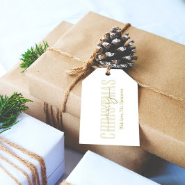 Vrolijk Kerstmis Goud Kalligrafie Script Eenvoudig Cadeaulabel