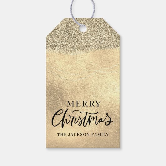 Vrolijk Kerstmis Goud Metallic Glitter Cadeaulabel (Voorkant)