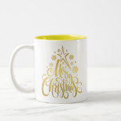 Vrolijk Kerstmis Goud Modern Tweekleurige Koffiemok (Links)