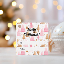Vrolijk Kerstmis Goud Roze Boom Bedankjes Labels