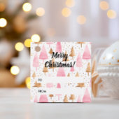 Vrolijk Kerstmis Goud Roze Boom Bedankjes Labels