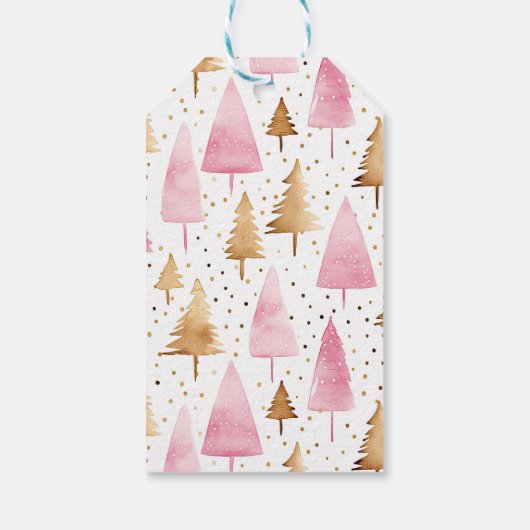 Vrolijk Kerstmis Goud Roze Boom Cadeaulabel (Achterkant)