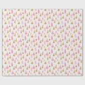 Vrolijk Kerstmis Goud Roze Boom Cadeaupapier (Vlak)