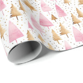 Vrolijk Kerstmis Goud Roze Boom Cadeaupapier (Rol Hoek)