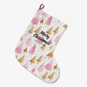 Vrolijk Kerstmis Goud Roze Boom Grote Kerstsok (Voorkant (Hangend))