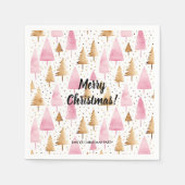 Vrolijk Kerstmis Goud Roze Boom Servet (Voorkant)