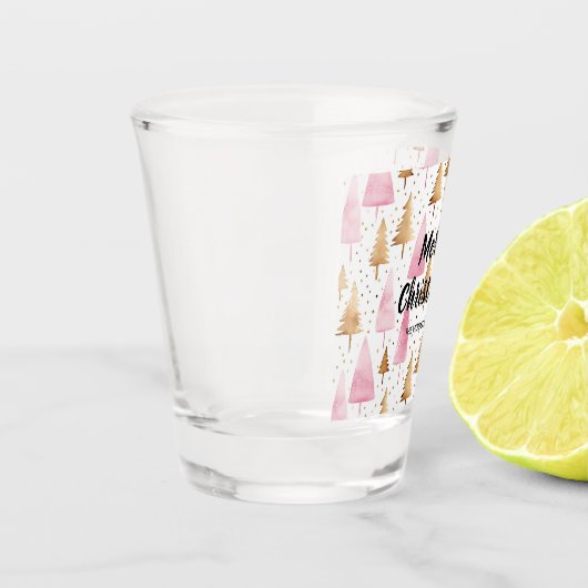 Vrolijk Kerstmis Goud Roze Boom Shot Glas (Links)