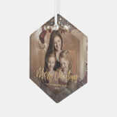 Vrolijk Kerstmis Goud Script Familie Foto Glas Ornament (Voorkant links)