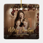Vrolijk Kerstmis Goud Script Familie Foto Keramisch Ornament (Achterkant)