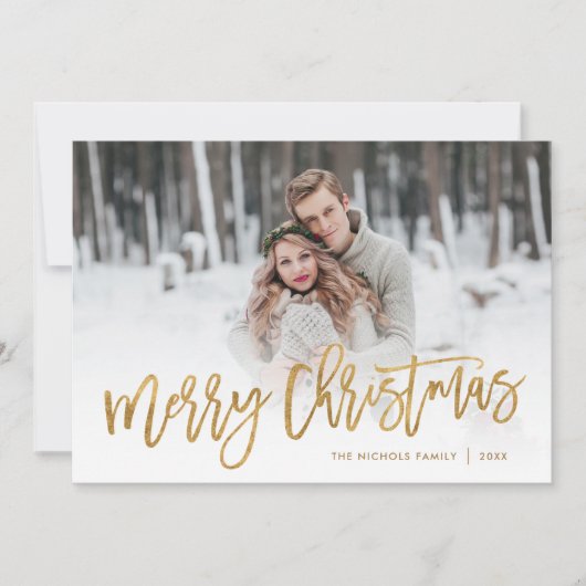 Vrolijk Kerstmis Goud Script Foto Overlay Feestdagenkaart (Voorkant)