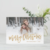 Vrolijk Kerstmis Goud Script Foto Overlay Feestdagenkaart (Staand voorkant)
