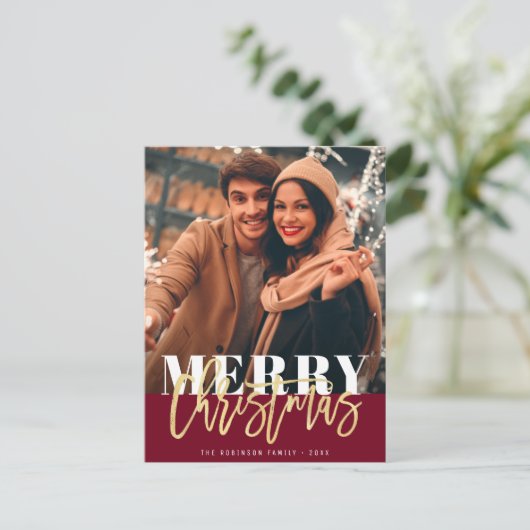 Vrolijk Kerstmis Goud Script Vakantie Briefkaart (Staand voorkant)