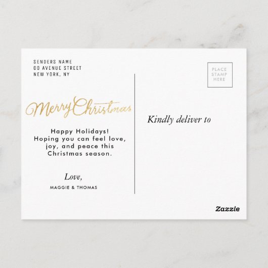 Vrolijk Kerstmis Goud Script Vakantie Briefkaart (Achterkant)