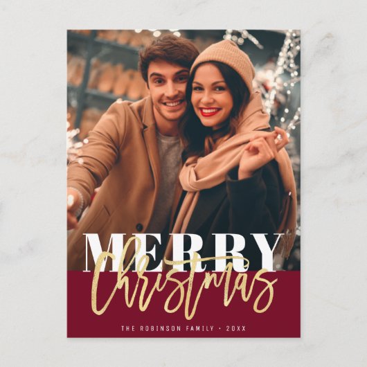 Vrolijk Kerstmis Goud Script Vakantie Briefkaart (Voorkant)