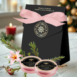 Vrolijk Kerstmis Goud Sneeuwvlok op Zwarte Apiary Bedankdoosjes