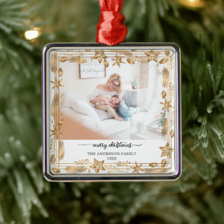 Vrolijk Kerstmis Gouden Boog Elegante Foto Metalen Ornament