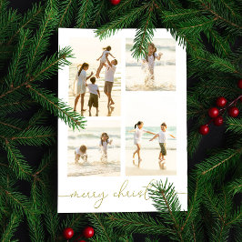 Vrolijk Kerstmis Gouden Kalligrafie 5 Foto Elegant Feestdagenkaart
