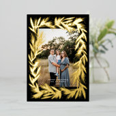 Vrolijk Kerstmis Gouden Krans Zwart Folie Feestdagenkaart (Staand Voorkant)