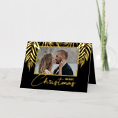 Vrolijk Kerstmis Gouden Palm Gevouwen Folie Feestdagenkaart (Voorkant)