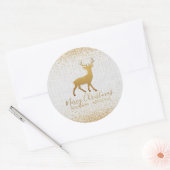 Vrolijk Kerstmis Gouden Rendier met Glitter Ronde Sticker (Envelop)
