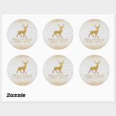 Vrolijk Kerstmis Gouden Rendier met Glitter Ronde Sticker (Vel)