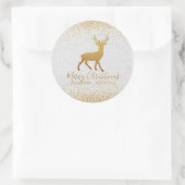 Vrolijk Kerstmis Gouden Rendier met Glitter Ronde Sticker (Tas)