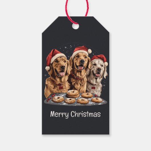 Vrolijk Kerstmis Gouden Retriever Honden Bakken Cadeaulabel (Voorkant)