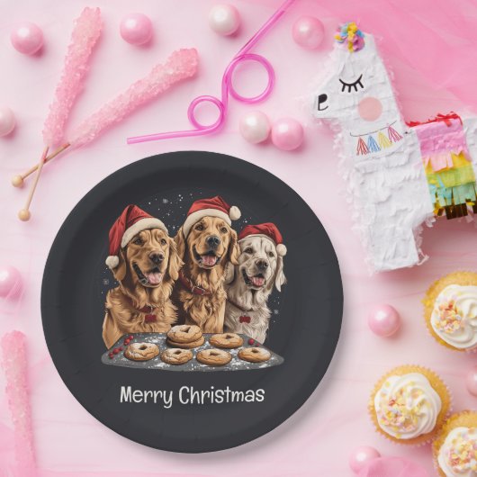 Vrolijk Kerstmis Gouden Retriever Honden Bakken Papieren Bordje (Feest)