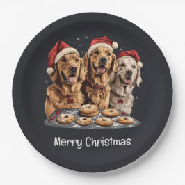 Vrolijk Kerstmis Gouden Retriever Honden Bakken Papieren Bordje