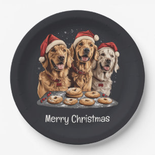 Vrolijk Kerstmis Gouden Retriever Honden Bakken Papieren Bordje